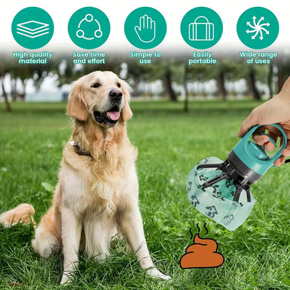 Portable Dog Pooper Scooper Outdoor Pet Waste Pick-Up Cleaner Built-In Garbage Bag Handheld Pet Poop Grabber No Touch Design