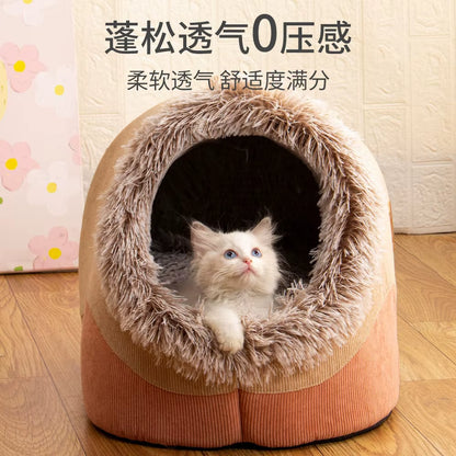 Winter Dog Bed Self-Warming Puppy House Cozy Cat Sleeping Tent Cave Beds Indoor Kitten Nest Kennel Hut for Small Medium Cats